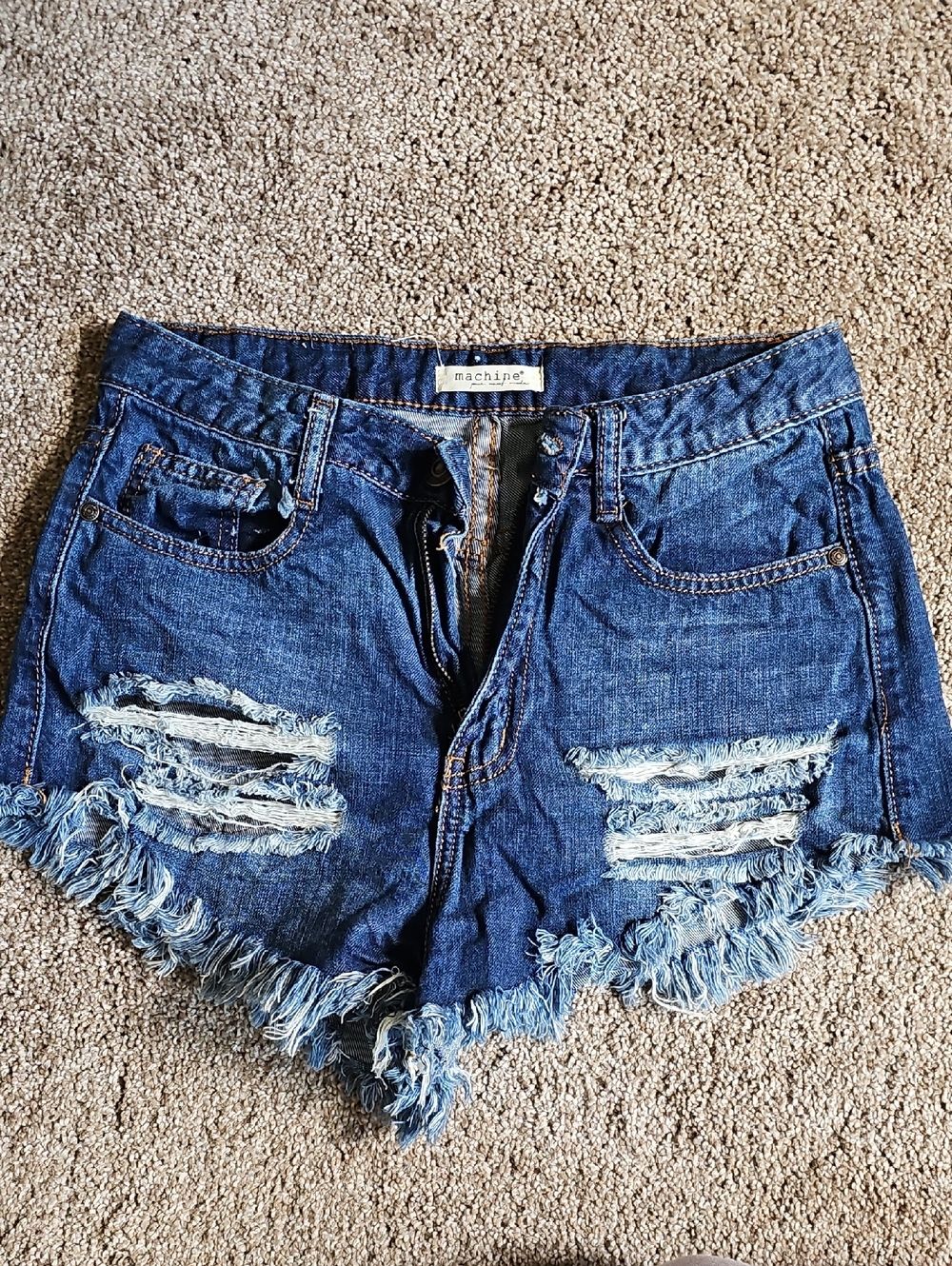 Machine Dark Blue Distressed Denim Cutoff Shorts